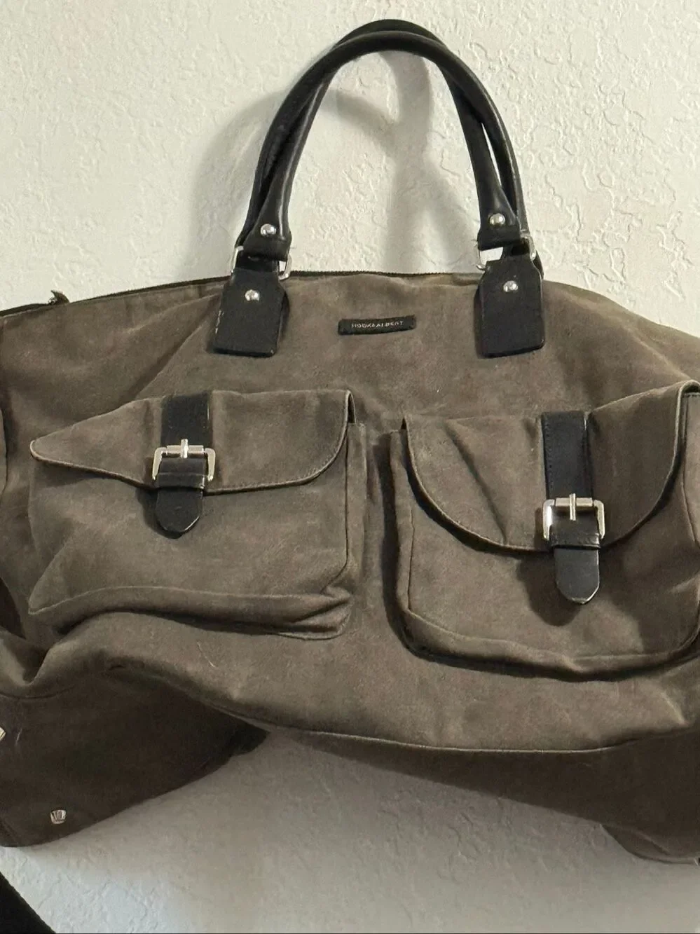 Hook & Albert Waxed Canvas w Leather Trim Garment Weekender Duffel Bag 14x20